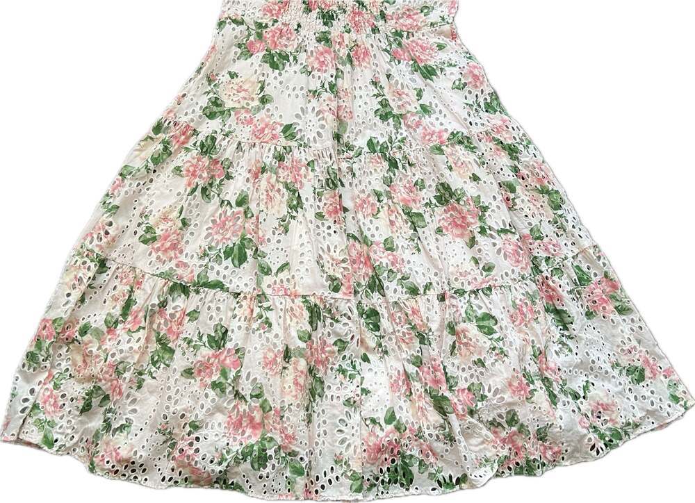 Rachel Parcell Pink Floral Eyelet Puff Sleeve Tiered Maxi Dress Cottagecore - Picture 10 of 14